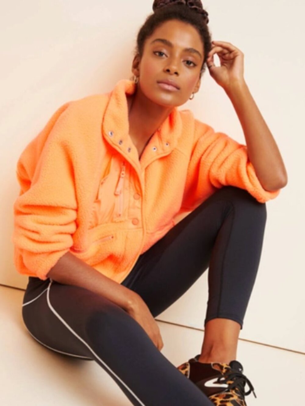 Free People Movement Hit The Slopes Fleece Jacket Size M Orange